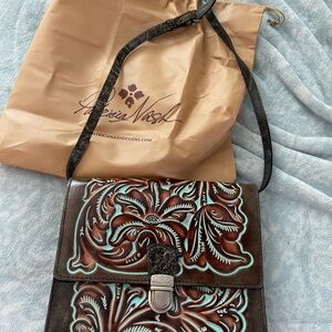 Patricia Nash Brown and Turquoise Embossed Crossbody Bag